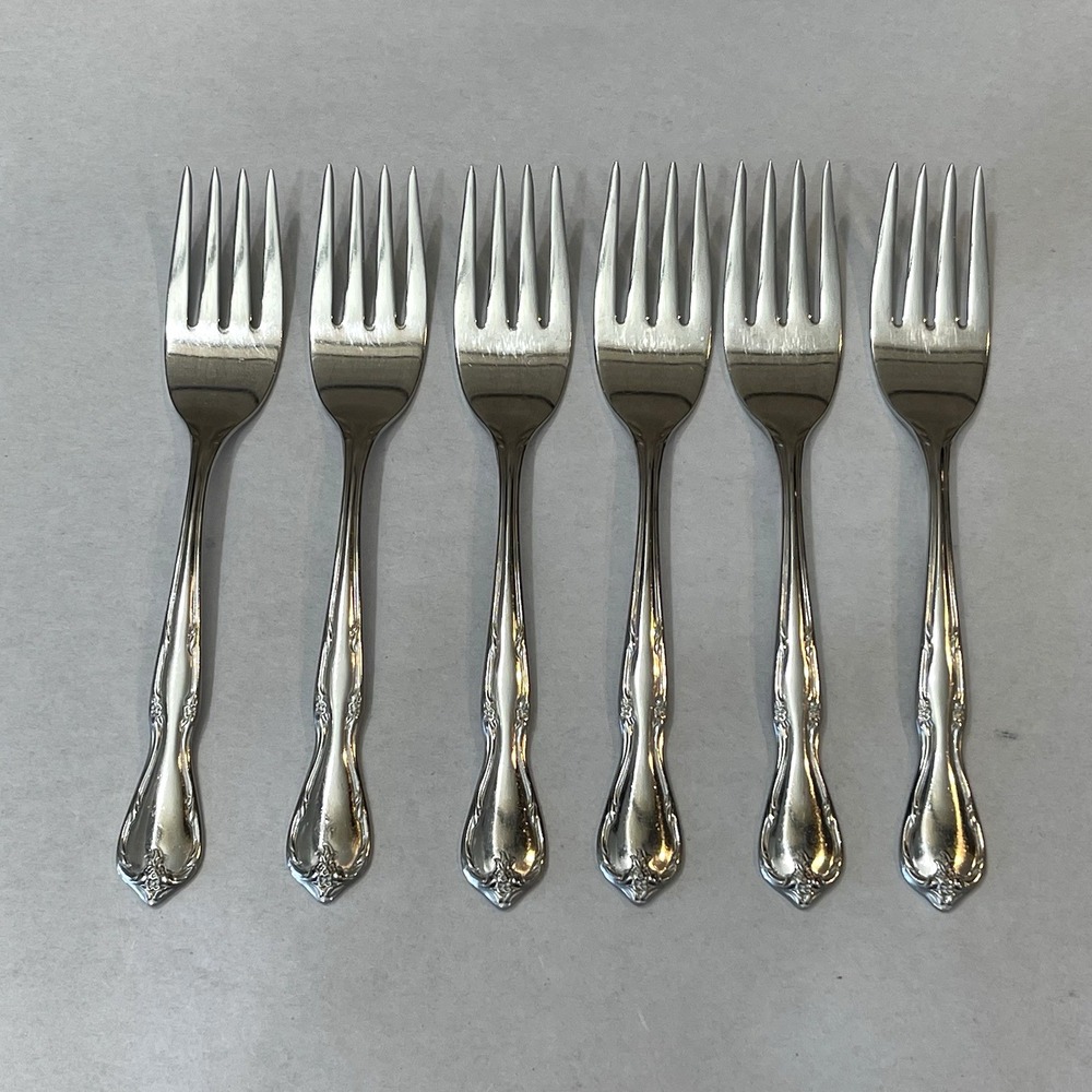 6 Insico International Silver Stainless Salad Forks Victorian Charm Embassador